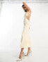 ASOS DESIGN elasticated strappy midi dress with open back in ivory 40 - фото #6