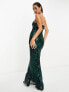 Фото #3 товара TFNC sequin bandeau maxi dress in emerald green