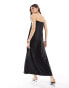 4th & Reckless satin bandeau trapeze maxi dress with pockets in black Черный, 34 - фото #3