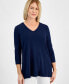 Фото #1 товара Petite V-Neck 3/4-Sleeve Swing Top, Created for Macy's