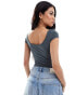 Fashionkilla super-soft cap sleeve square neck bodysuit in charcoal