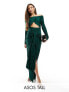 Фото #1 товара ASOS DESIGN Tall plisse bardot twist front midi dress in forest green