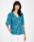 Фото #2 товара Women's Printed Short Flutter-Sleeve Top, Created for Macy's