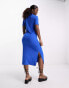 Pieces polo neck midi dress in bright blue