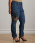 Фото #3 товара Plus Size Tapered Patchwork Boyfriend Jeans