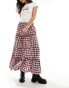 Фото #1 товара Bershka tiered maxi skirt in burgundy check