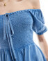 Wednesday's Girl bow detail shirred bust mini dress in denim blue