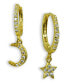 ფოტო #1 პროდუქტის Cubic Zirconia Moon & Star Charm Drop Huggie Hoop Earring in Sterling Silver or 18k Gold Plated Sterling Silver