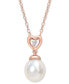 ფოტო #1 პროდუქტის Cultured South Sea Oval Pearl (8-9mm) & White Topaz Accent Heart Detail 18" Pendant Necklace in Rose-Tone Plated Sterling Silver