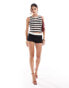 Фото #3 товара ASOS DESIGN crochet look slash neck top in black zigzag stripe