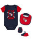 ფოტო #1 პროდუქტის Newborn and Infant Boys and Girls Navy, Red Cleveland Guardians Little Champ Three-Pack Bodysuit Bib and Booties Set