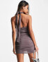 Фото #4 товара Public Desire halterneck drape mini dress in washed brown