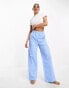 Luna oversized cotton wide leg stripe pyjama bottoms in blue