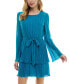 Juniors' Pleated Bell-Sleeve Dress