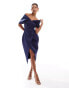 Lavish Alice draped bardot bonded satin midi dress in navy