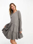 Miss Selfridge tiered smock dress in grey slub