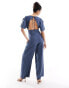 ASOS DESIGN ruched front cut out back jumpsuit in navy