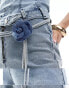 Фото #2 товара Simmi straight leg jean with corsage belt co-ord in light wash blue