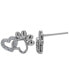 ფოტო #2 პროდუქტის Cubic Zirconia Heart and Silver-Plated Paw Stud Earrings