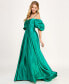 Фото #3 товара Juniors' Off the Shoulder Satin Puff-Sleeve Sweetheart Gown