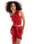 Фото #3 товара Murci exclusive ruffle hem mini skirt co-ord in red