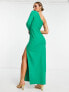 Vesper one long shoulder maxi dress with thigh split in green