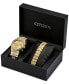 Фото #2 товара Eco-Drive Men's Chronograph Crystal Gold-Tone Stainless Steel Bracelet Watch 42mm Gift Set