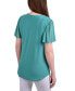 ფოტო #2 პროდუქტის Petite Short Flutter Sleeve Pullover Top with Mesh Yoke and Grommets