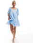 Labelrail x Olivia Grace Herring textured puff sleeve smock dress in blue