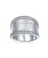 ფოტო #2 პროდუქტის Modern Style CZ Accent Band Fashion Statement Brushed Hammered Matte Finish Wide Band Ring For Women Yellow Gold Plated Brass Or Rhodium Plated Brass