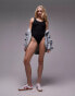 Topshop crinkle scoop back swimsuit in black 34 - фото #6