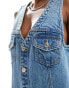 Фото #2 товара ASOS DESIGN denim waistcoat mini dress with button through in midwash blue