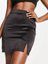 New Look satin split mini skirt in black