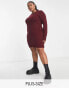 Brave Soul Plus crew neck jumper dress in burgundy