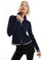 Weekday Tarja high neck zip through caridgan with stripe detail in navy