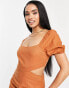 Фото #3 товара Parallel Lines puff sleeve cut out mini dress in terracotta