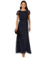 ფოტო #1 პროდუქტის Petite Floral Beaded Blouson Short-Sleeve Gown