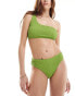 Фото #4 товара Vila one shoulder smocked bikini top co-ord in vibrant green