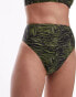 Фото #1 товара Topshop mix and match high waist high leg bikini bottoms in abstract khaki animal print