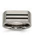 ფოტო #1 პროდუქტის Titanium Brushed Black Enamel Stripes Wedding Band Ring