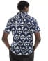 Another Influence short sleeve printed revere collar shirt in navy