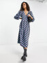 Фото #1 товара Pieces puff sleeve wrap midi dress in multi stripe