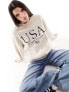 Фото #1 товара Stradivarius USA slogan sweatshirt in beige