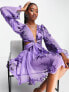 Фото #1 товара ASOS DESIGN pleat chiffon mini dress with cut out sides in purple with floral print