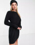 JDY wide neck knitted mini jumper dress in black