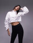 Topshop ruched sleeve poplin crop shirt in white