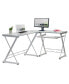 Фото #2 товара L-Shaped Tempered Glass Top Computer Desk With Pull Out Keyboard Panel, Clear