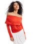 Pieces foldover bardot top in poppy red