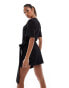 Фото #2 товара In The Style exclusive wrap tie side mini t-shirt dress in black