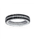 ფოტო #1 პროდუქტის Pave Cubic Zirconia Two Tone 3 Row Stripe CZ Statement Black & White Eternity Band Ring For Women .925 Sterling Silver